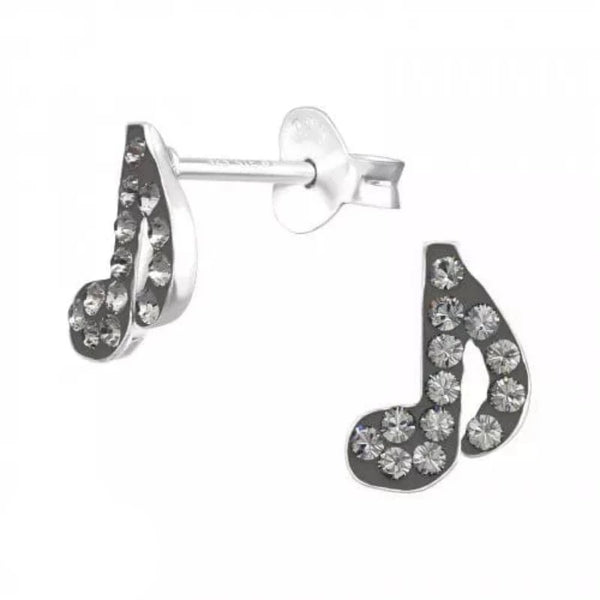 Children's Silver Music Note Stud Earrings with Genuine European Crystal