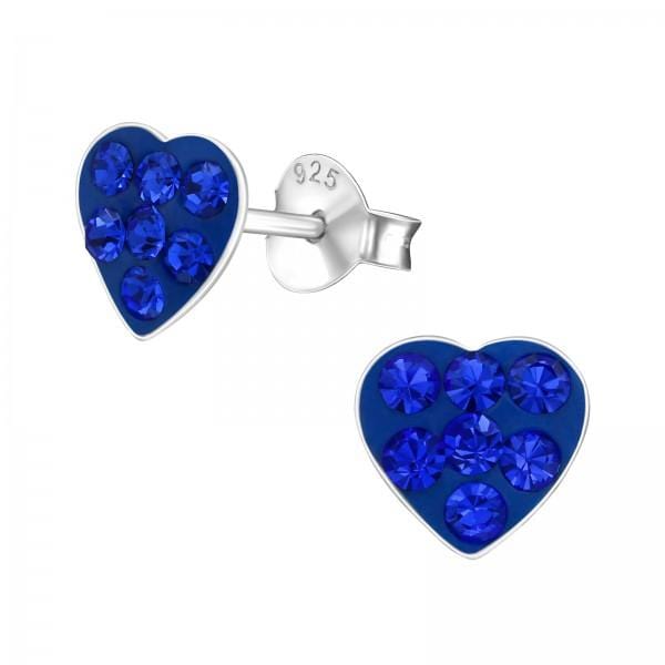 Kids Silver Sapphire Heart Stud Earrings