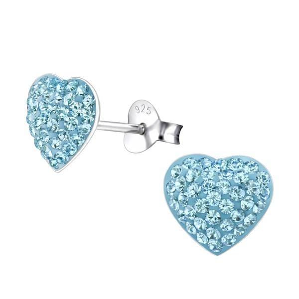Children's Silver Heart Aquamarine  Earrings with Swarovski Crystals