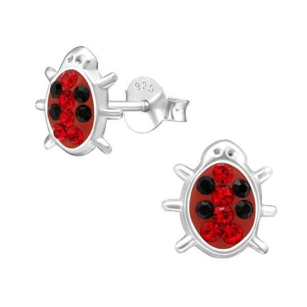 Kids Silver Red Bugs Stud Earrings