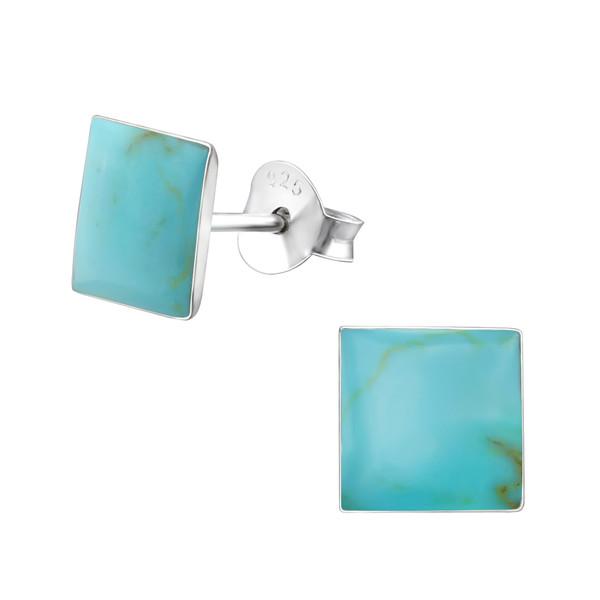 Green Turquoise Square Stud Earrings