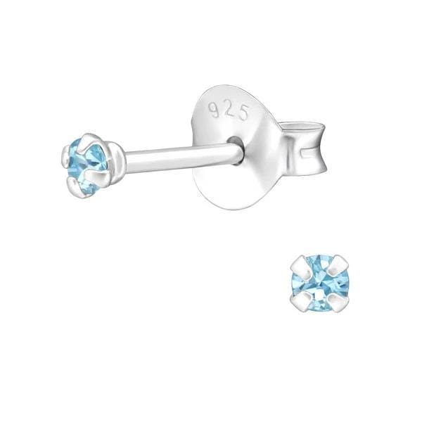 Silver Aquamarine Stud Earrings with Swarovski Crystal