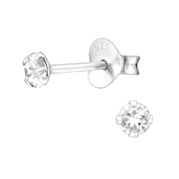 Sterling Silver Round Ear Studs CZ Crystal	