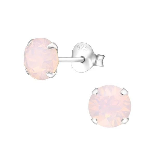 Silver Opal Stud Earrings With Swarovski Crystal