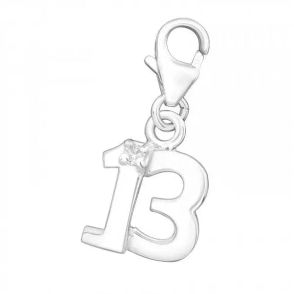 13th Silver Clip on Charm