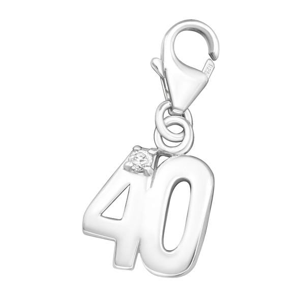 Silver Cubic Zirconia "40" Clip on Charm