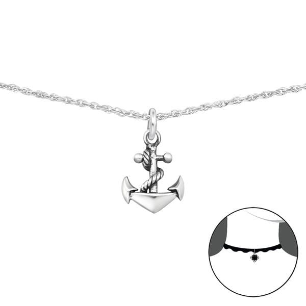 Silver Anchor Choker Necklace