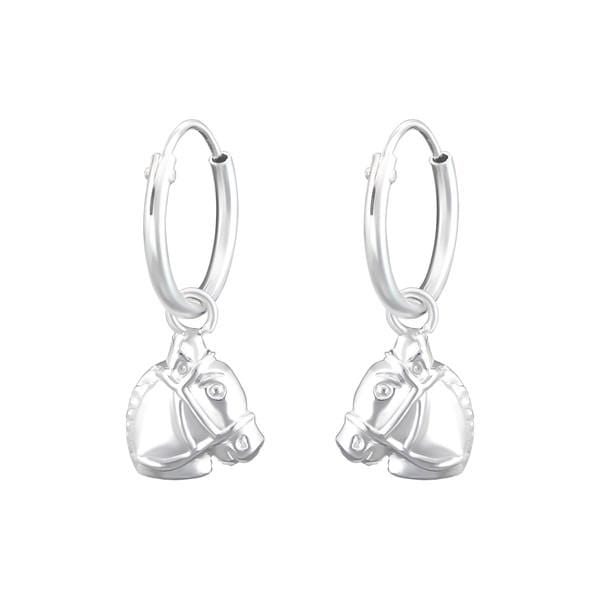 Silver Hanging  Hoop Horse Earrings