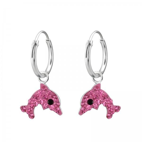 Silver Pink Dolphin Hanging  Hoop earrings for Girls