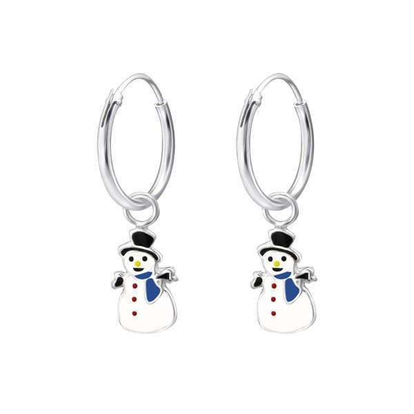Children's Silver Ear Hoop with Hanging Snowman and Epoxy
