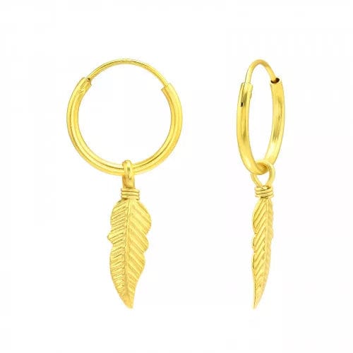 Silver Gold Hoop Feather Earrings