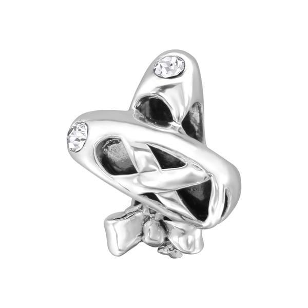 Silver Ballet Shoes Crystal Charm Bead