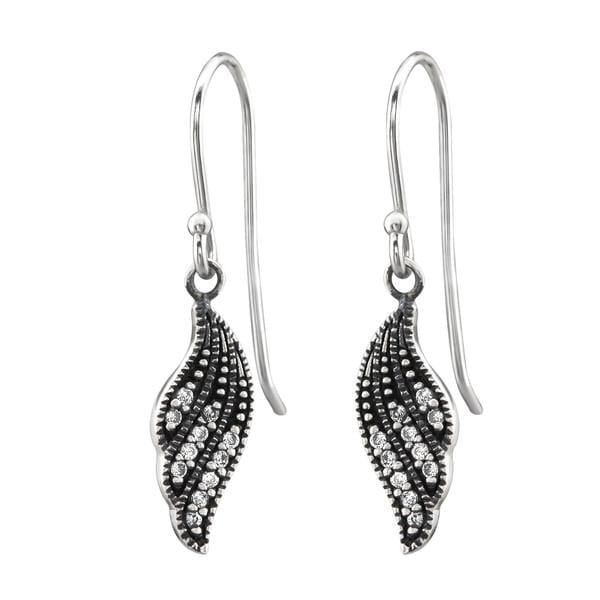 Silver Bali Wing CZ Crystal Earrings