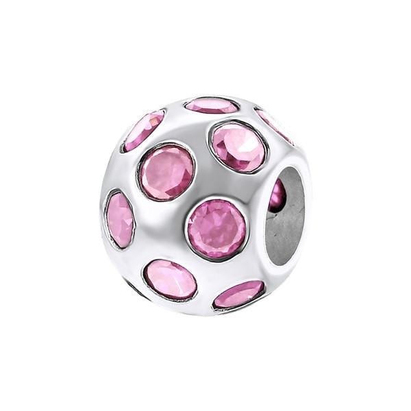 Silver CZ Pink Round Charm Bead