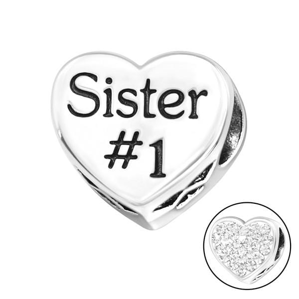 Silver Heart Sister Crystal Charm Bead