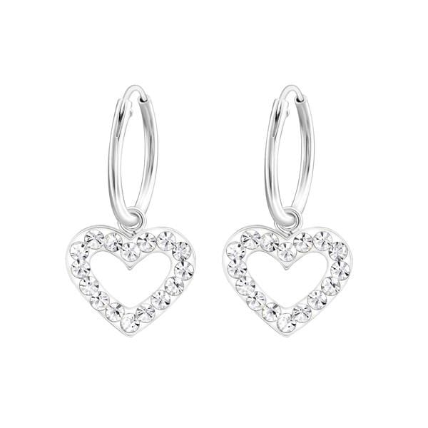 Children's Silver Hanging Heart Crystal Hoop Earrings