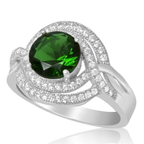 Precious Stone Emerald Silver Ring