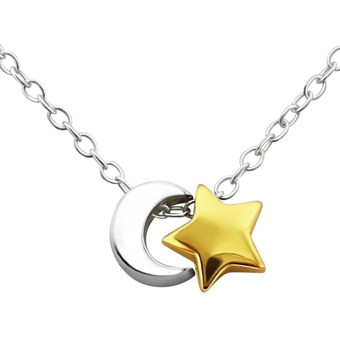 Silver 14K Gold Plated Moon and Star Necklace