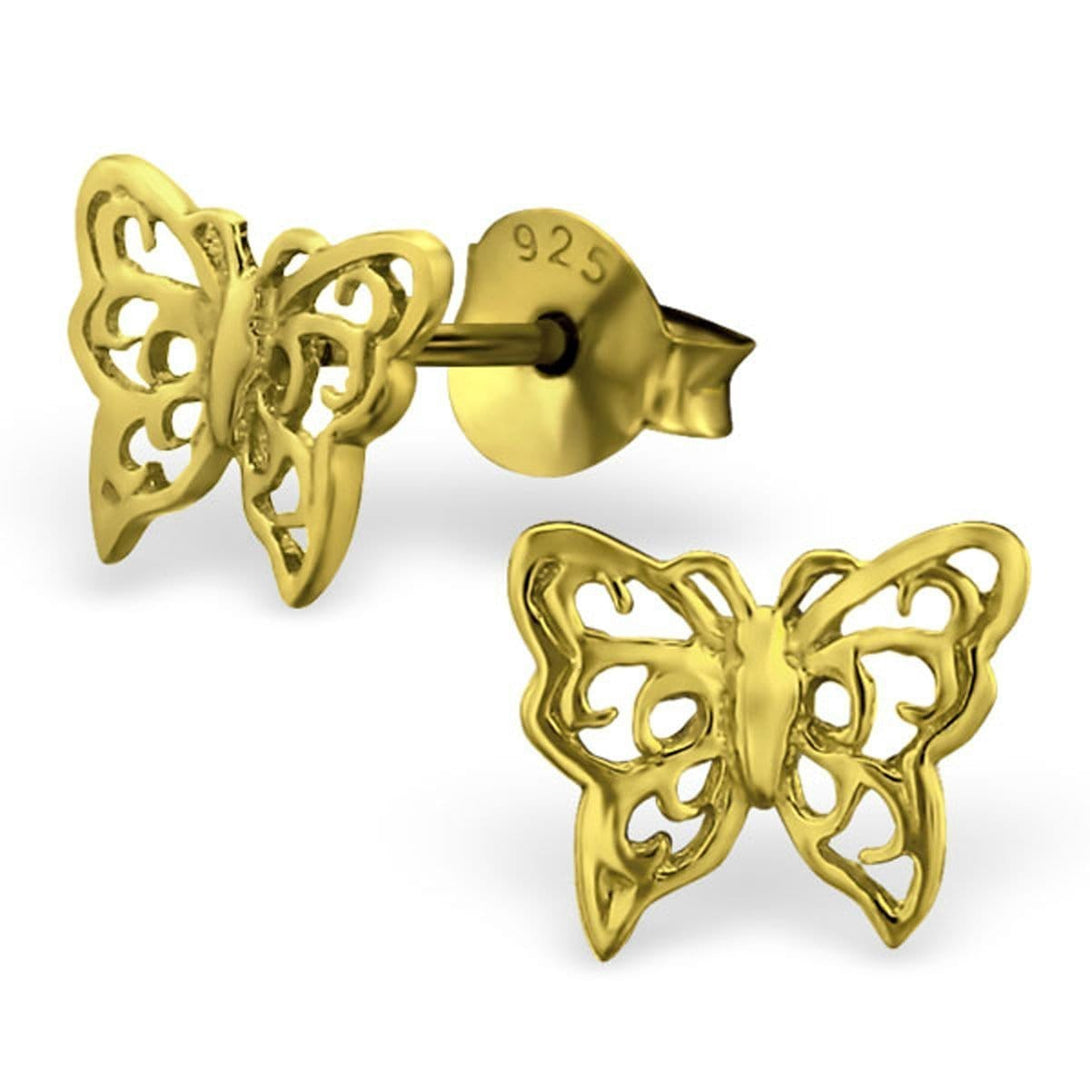 Sterling Silver Gold Plated Butterfly Stud earrings