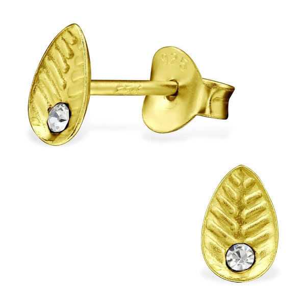 14 k Gold plated Leaf Stud earrings with Crystal