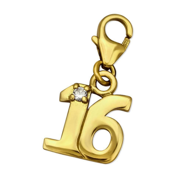 Sterling Silver 14 K Gold Plated Sweet 16 Clip on Charm