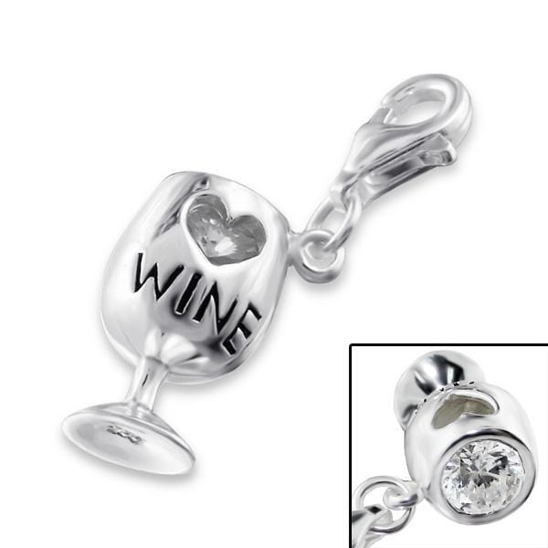 Sterling Silver Wine Glass Clip on Charm