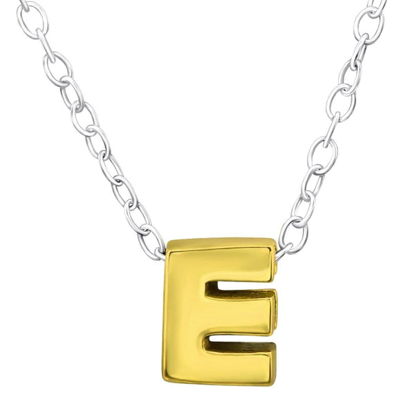 Gold plated Sterling silver Letter E Necklace