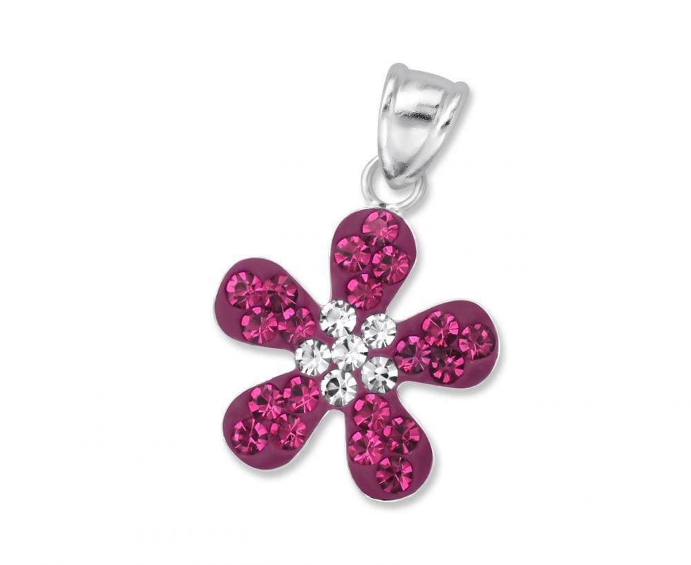 Pink and White Flower Pendant with Gemstones