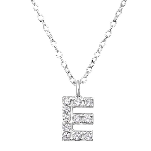 Cubic Zirconia Sterling Silver Letter E Necklace