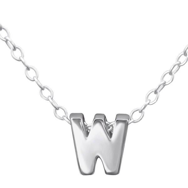 Sterling Silver Rhodium Letter W Necklace