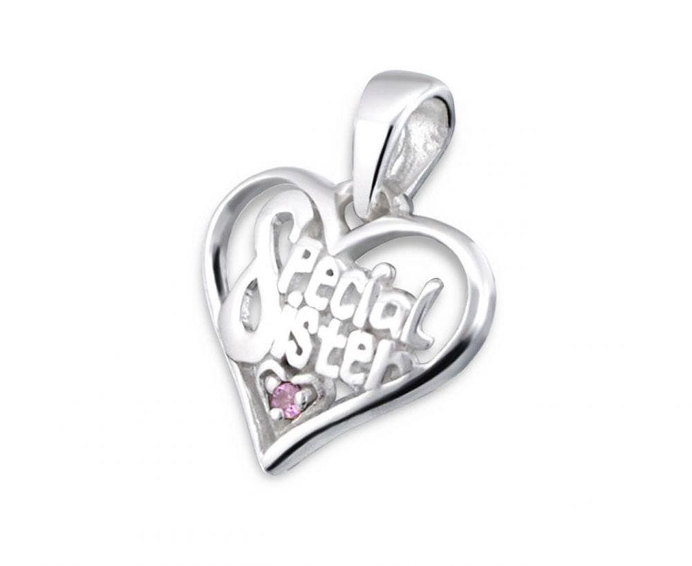 Silver Special Sister Heart Pendant Charm-crystal