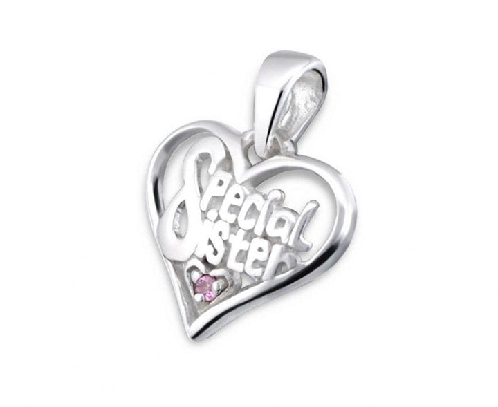 Silver Special Sister Heart Pendant Charm-crystal