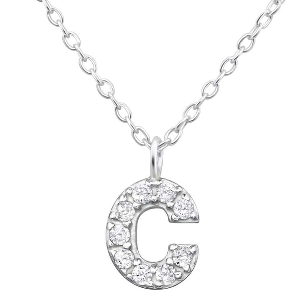 Cubic Zirconia Sterling Silver Letter C Necklace
