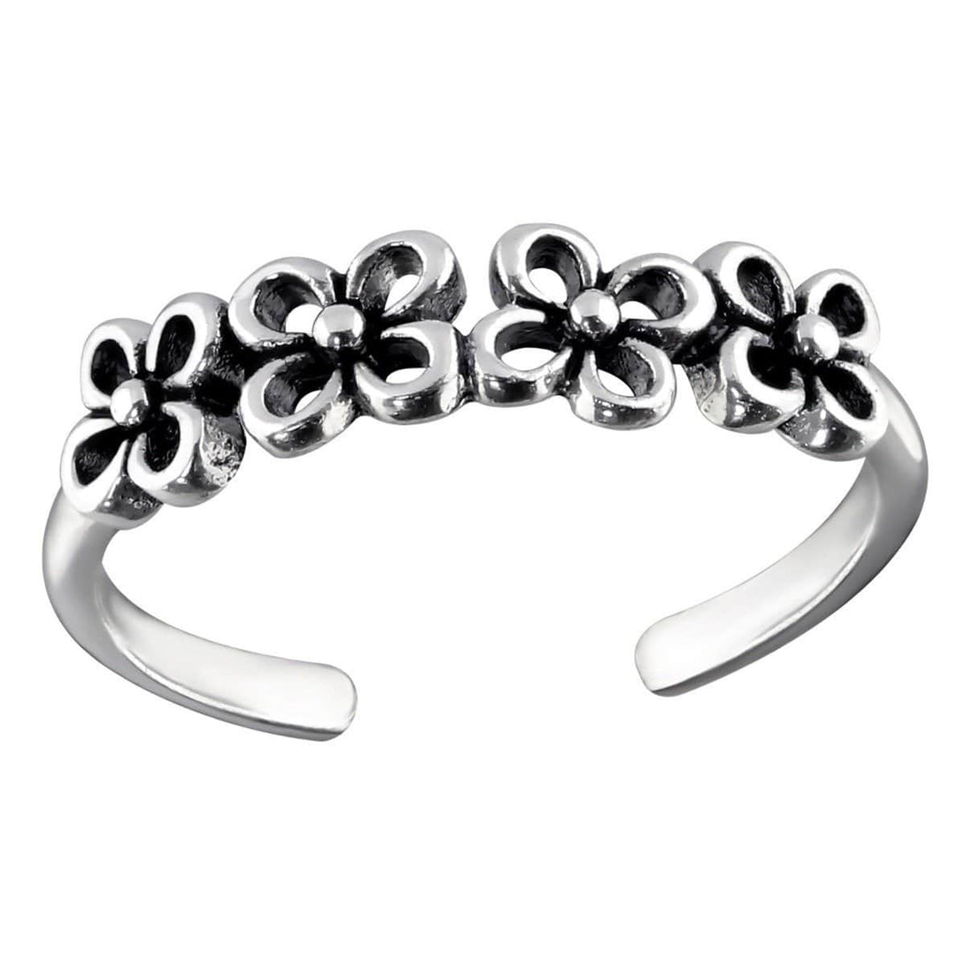 Sterling Silver Flowers Adjustable Toe Ring