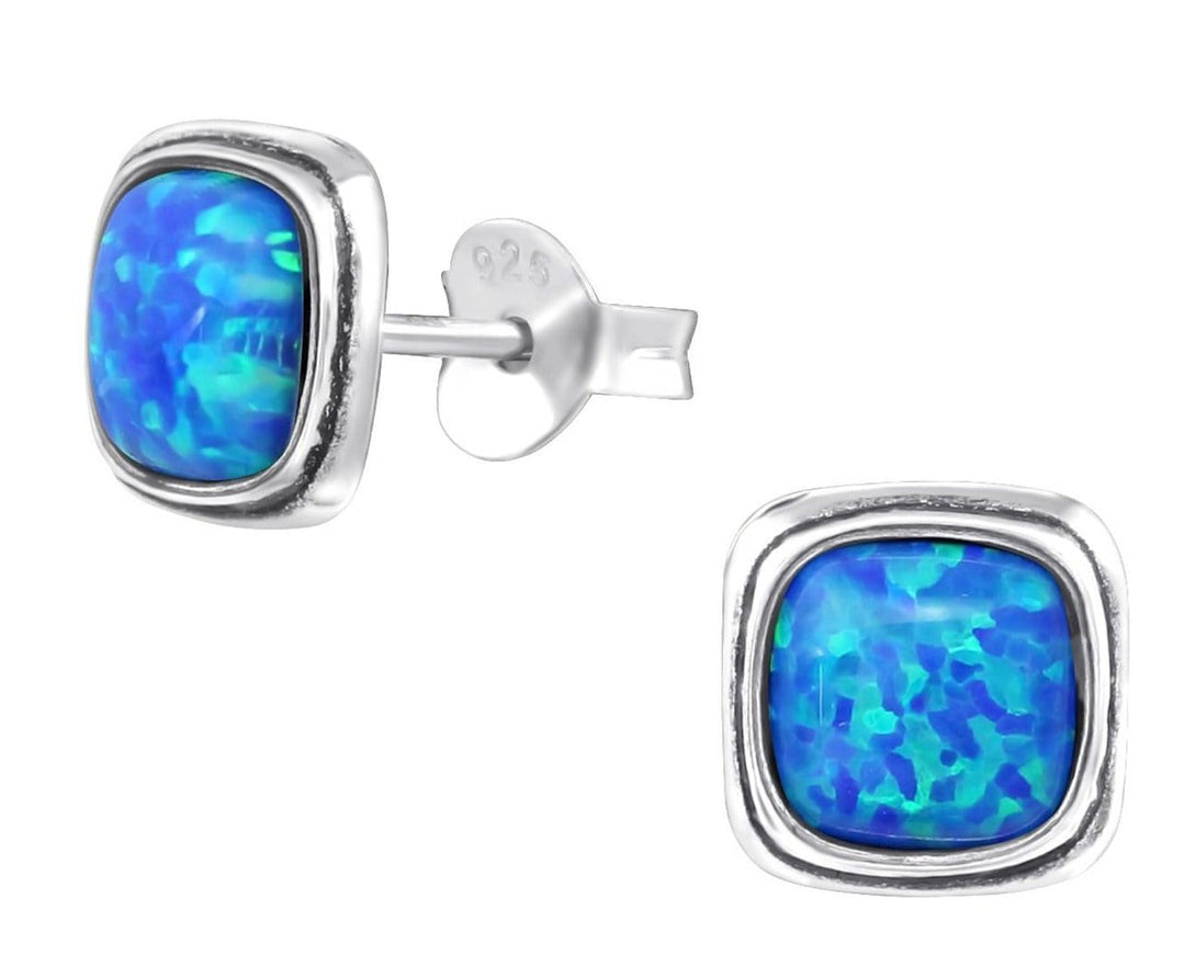 Sterling Silver Square Opal Ear Studs