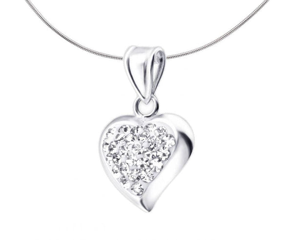 Crystal Studded Silver Heart Pendant