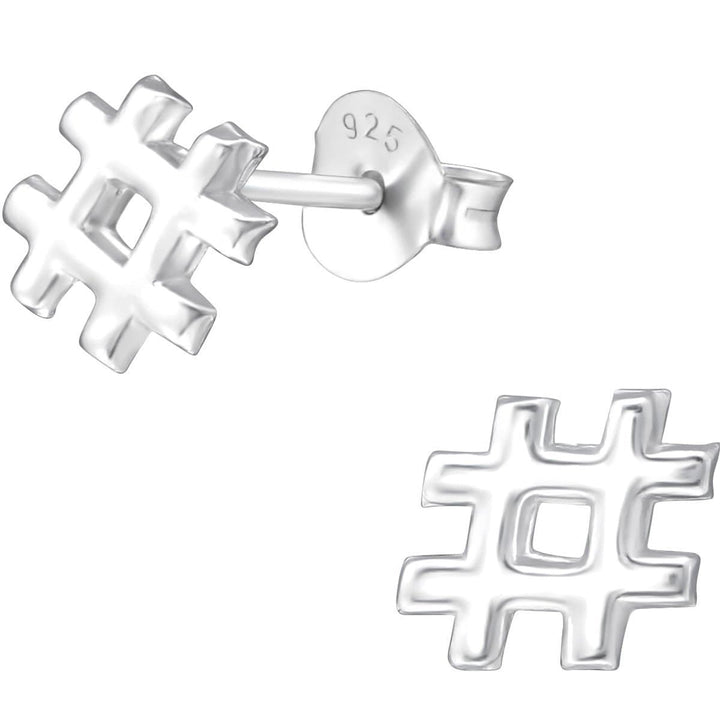 Sterling Silver Hashtag Ear Studs