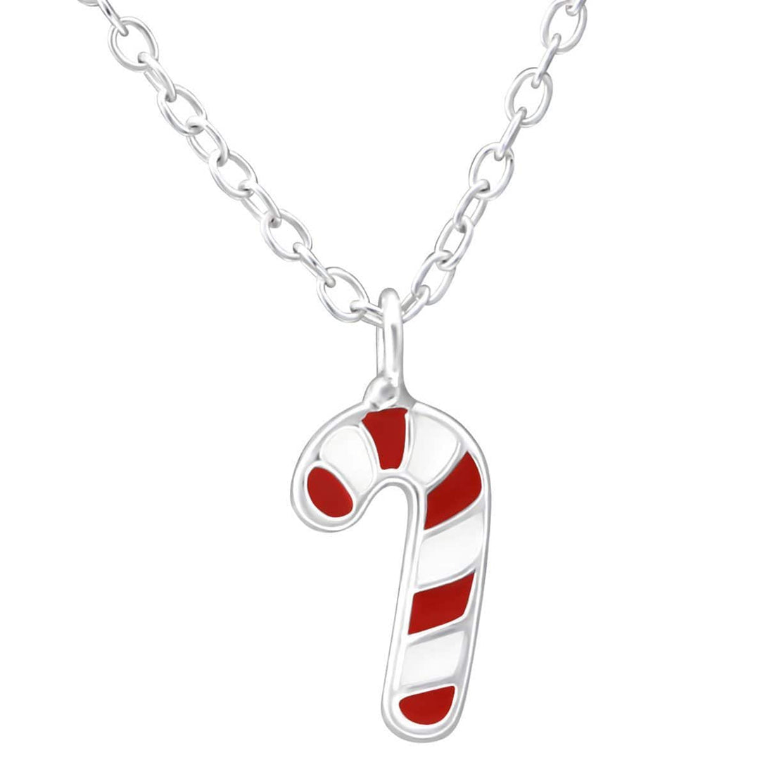 Children's Sterling Silver Candy Cane Christmas Necklace