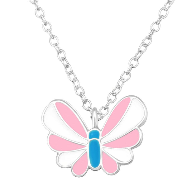 Kid's Sterling Pink Butterfly Necklace for Girls