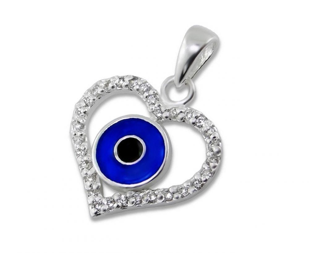 Silver Diamante Heart Pendant with Eye Charm
