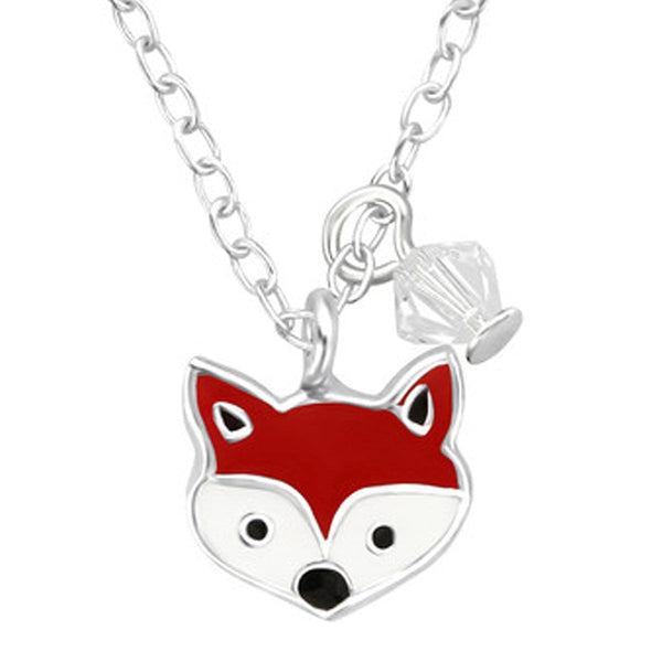 Kid's Sterling Silver Fox Necklace Made With Swarovski Crystals