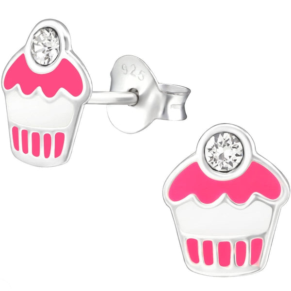 Kid's Sterling Silver Cupcake Ear Studs Made With Swarovski Crystals