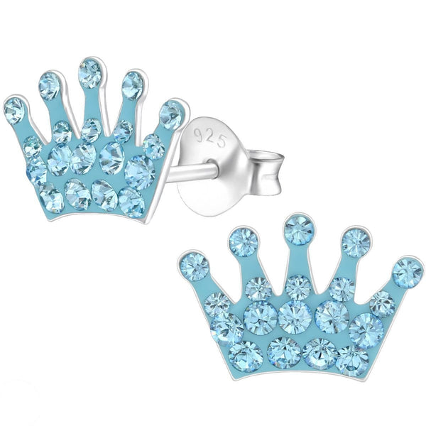 Kid's Sterling Silver Crown Ear Studs Made With Swarovski Crystals