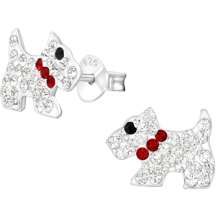 Kid's Sterling Silver Dog Ear Studs Made With Swarovski Crystals