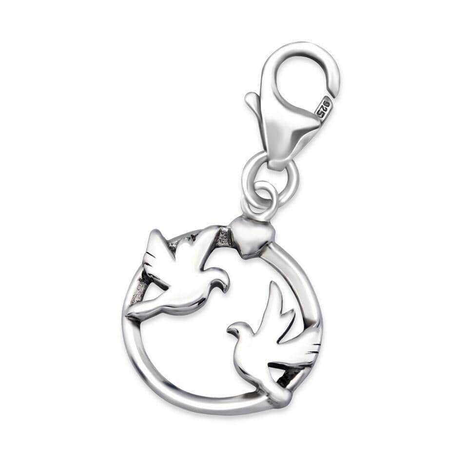 Sterling Silver Couple Bird Clip on Charm