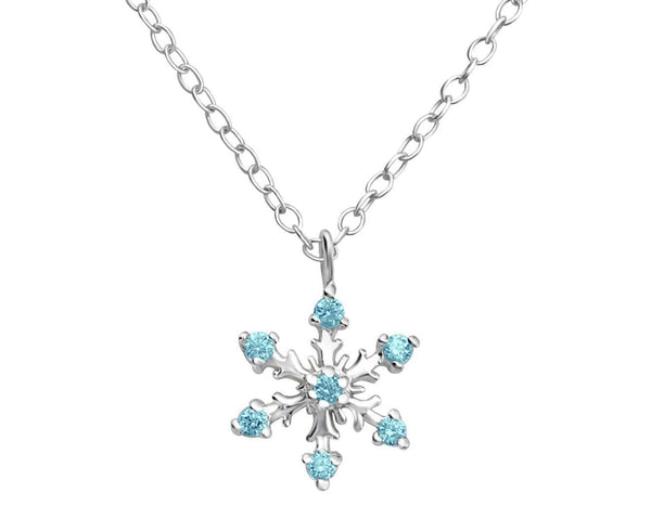Silver Jewelled Snowflake Necklace Aqua