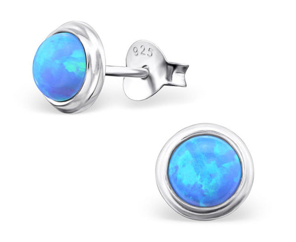 Faux Opal and Azure Silver Earrings