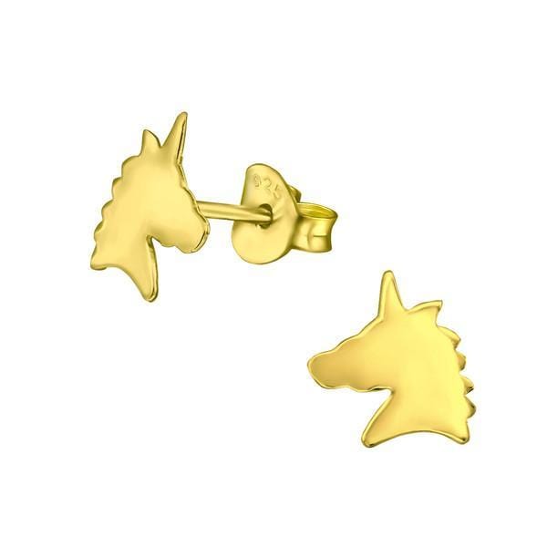 14 K Gold Plated Children's Silver Unicorn Ear Studs