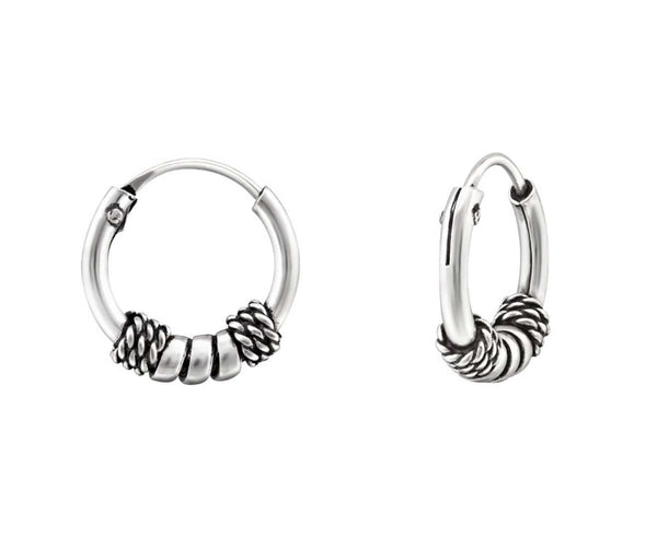 Silver Hoop Earrings with Oxidised Detailing