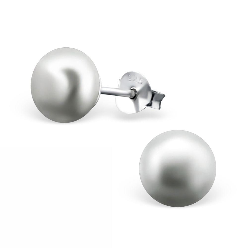 Silver and Pearl Stud Earrings-Grey